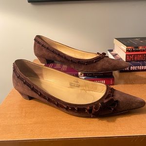 I.Crew suede pointed flats with bow detail